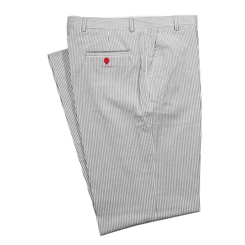 Mens 35 Chino Pants White Gray Stripe Cotton Straight Fit Flat Front Trousers